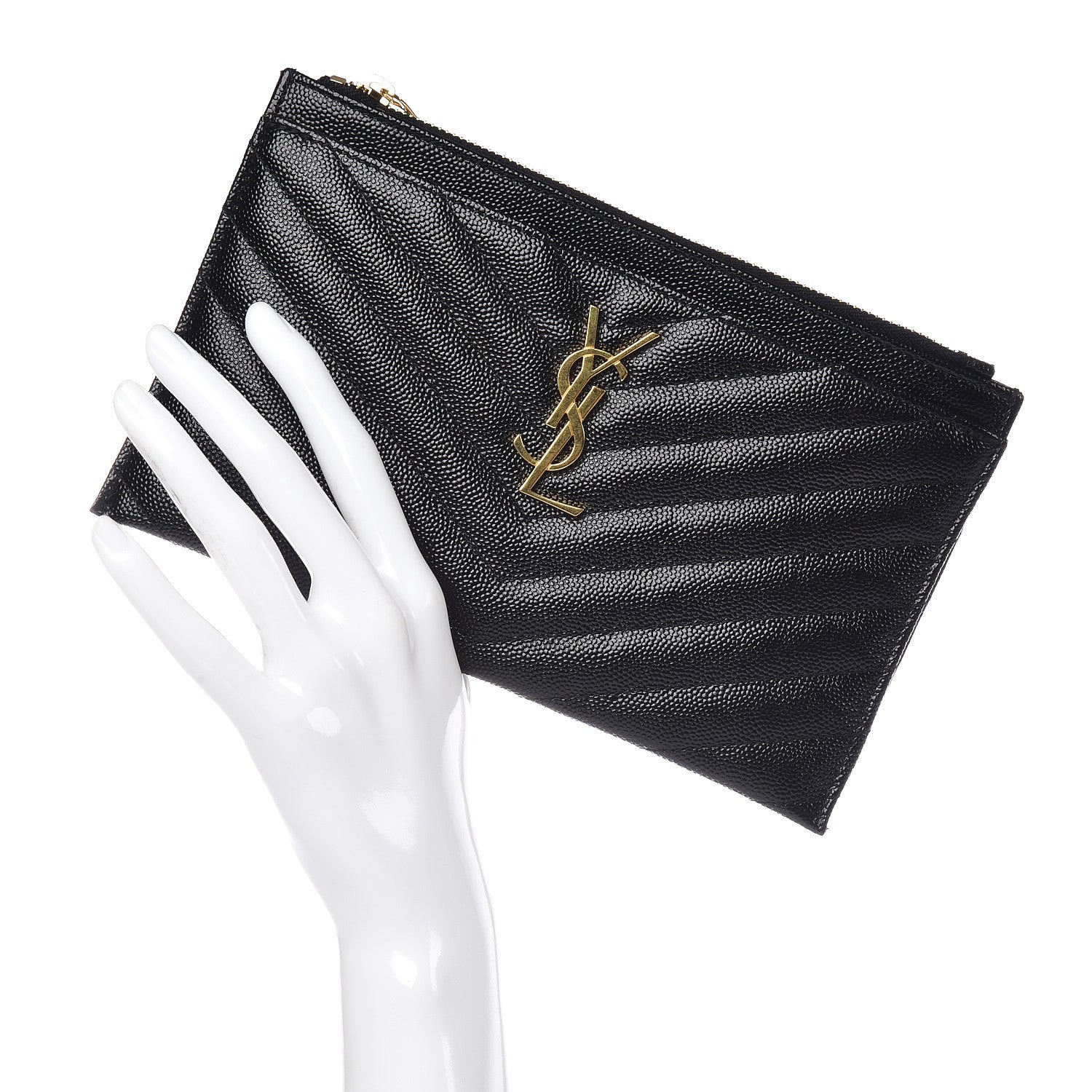 Saint Laurent Grain De Poudre Chevron Monogram Bill Pouch Black 2 of 9