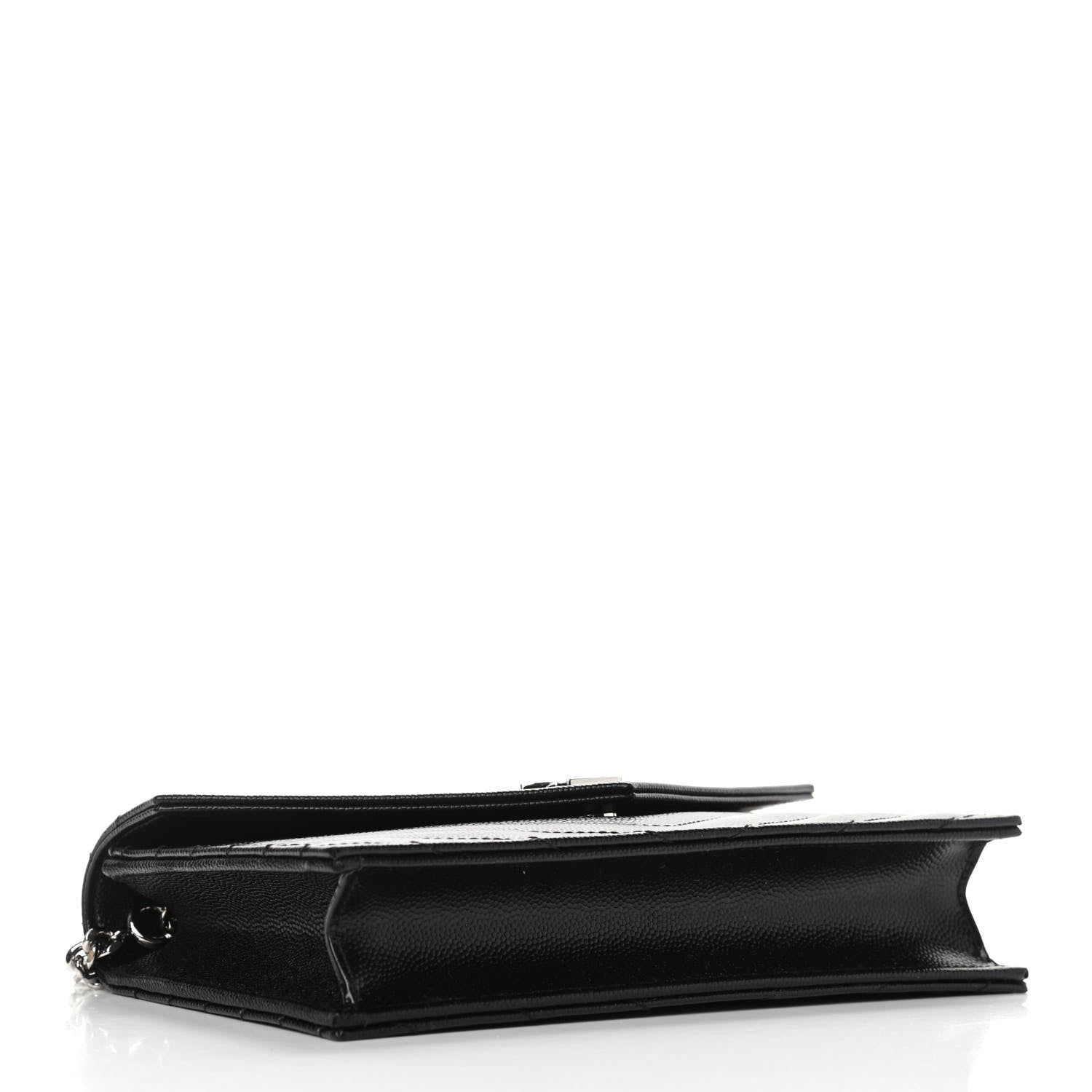 Saint Laurent Grain De Poudre Matelasse Chevron Monogram Envelope Chain Wallet Black 3 of 4