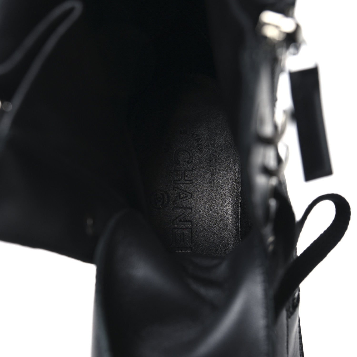 Chanel Calfskin Quilted Lace Up Combat Boots 40 Black 9 of 12