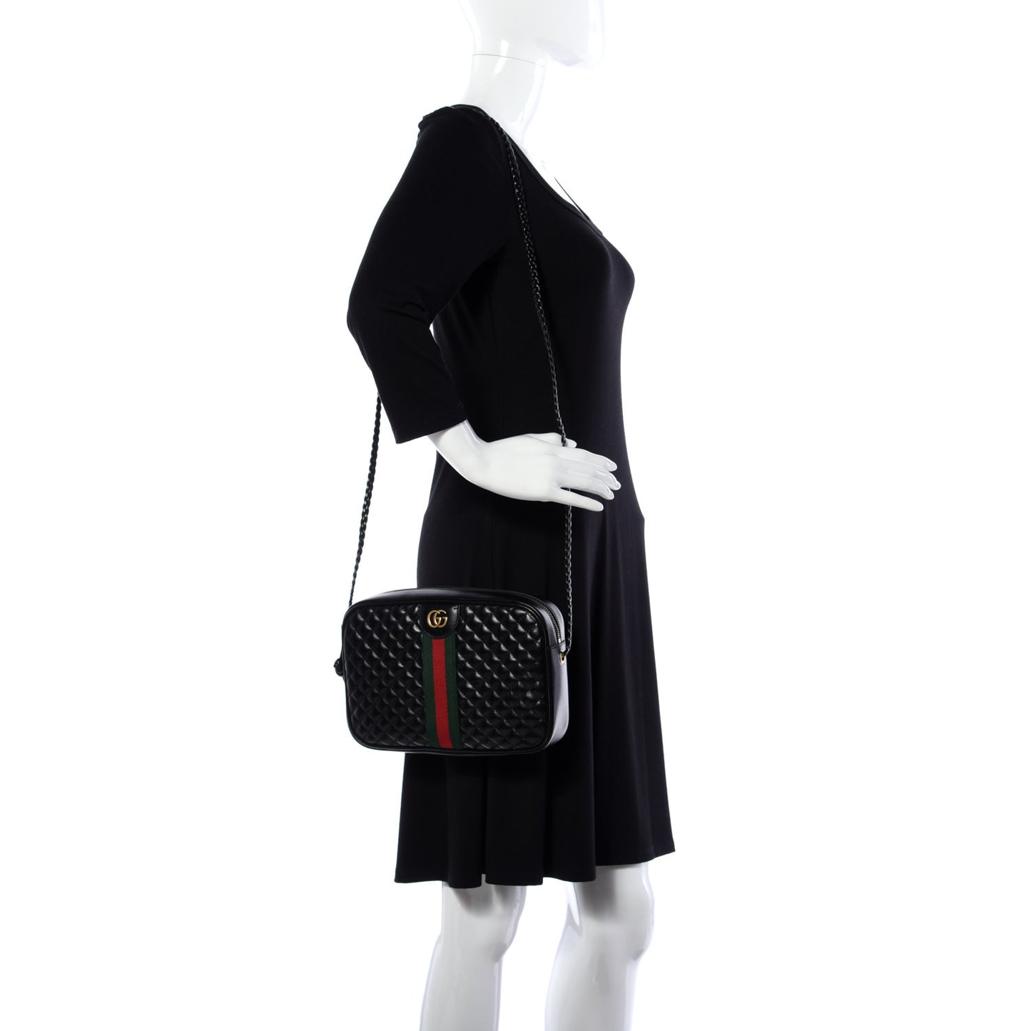 Calfskin Web Trapuntata Small GG Shoulder Bag Black