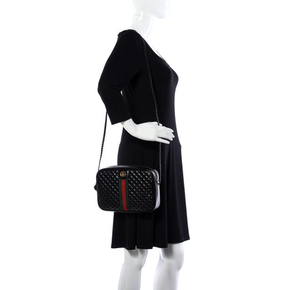 Gucci Calfskin Web Trapuntata Small GG Shoulder Bag Black 2 of 12