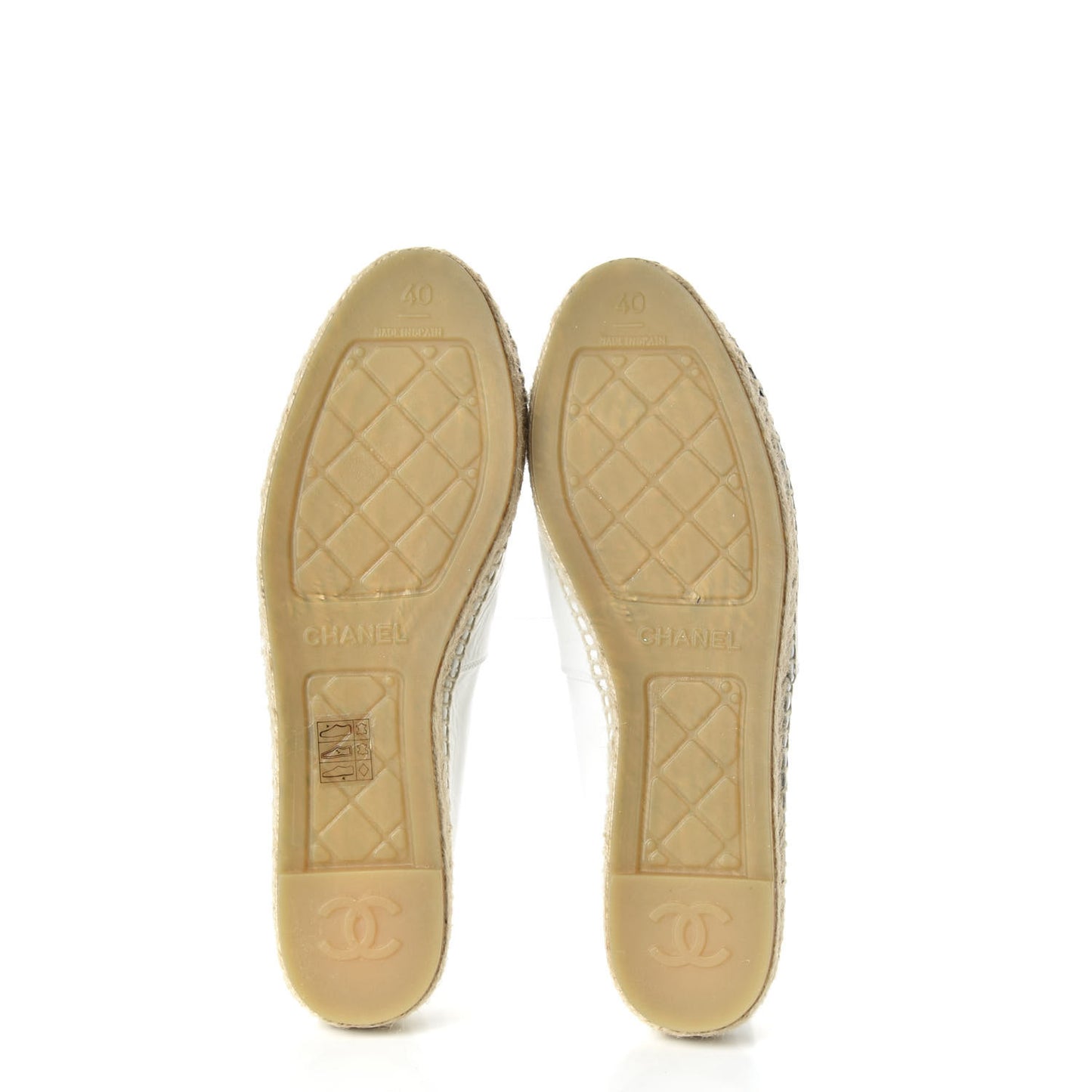 Patent Calfskin Crystal CC Espadrilles 40 White Black