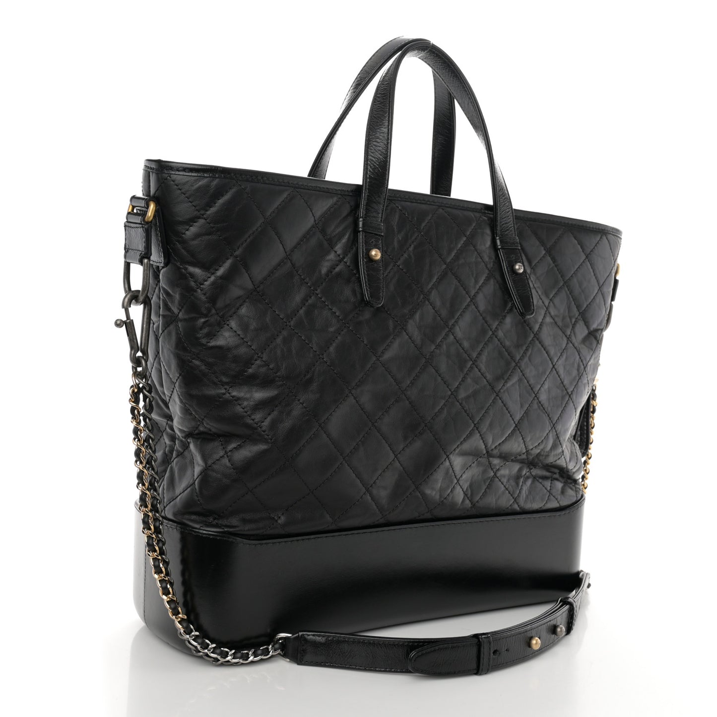 Aged Calfskin Quilted Large Gabrielle Shopping Tote Black