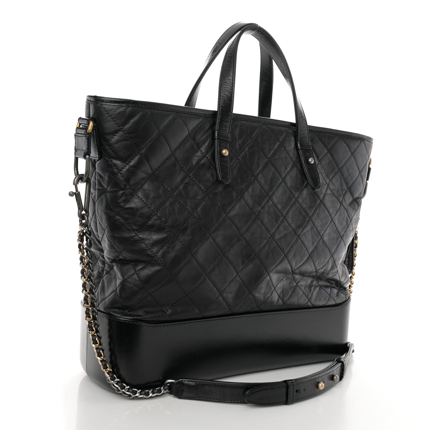 Chanel Aged Calfskin Quilted Large Gabrielle Shopping Tote Black 3 of 12
