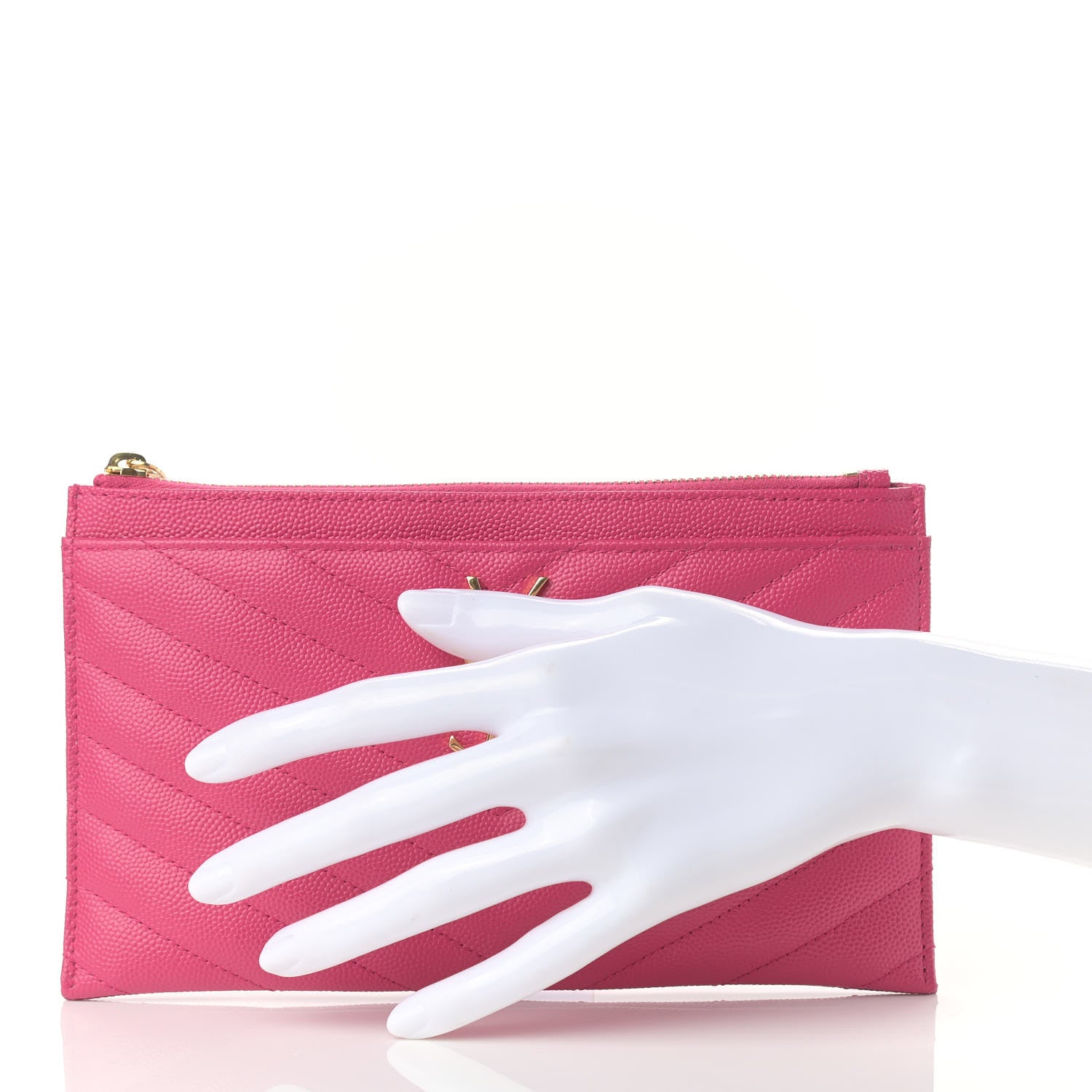 Saint Laurent Grain De Poudre Chevron Monogram Bill Pouch Bright Pink 2 of 8