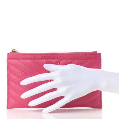 Saint Laurent Grain De Poudre Chevron Monogram Bill Pouch Bright Pink 2 of 8