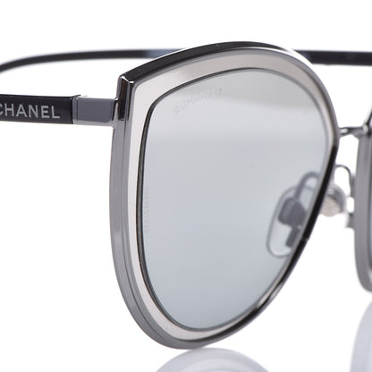 Chanel Metal Cat Eye Sunglasses 4222 Silver Black 7 of 10