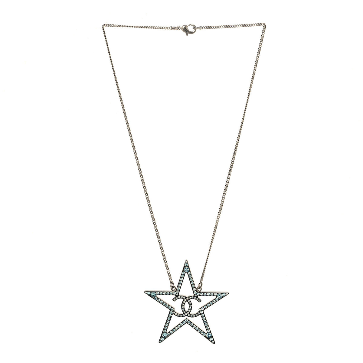 Chanel Crystal CC Star Necklace Silver Blue 3 of 4