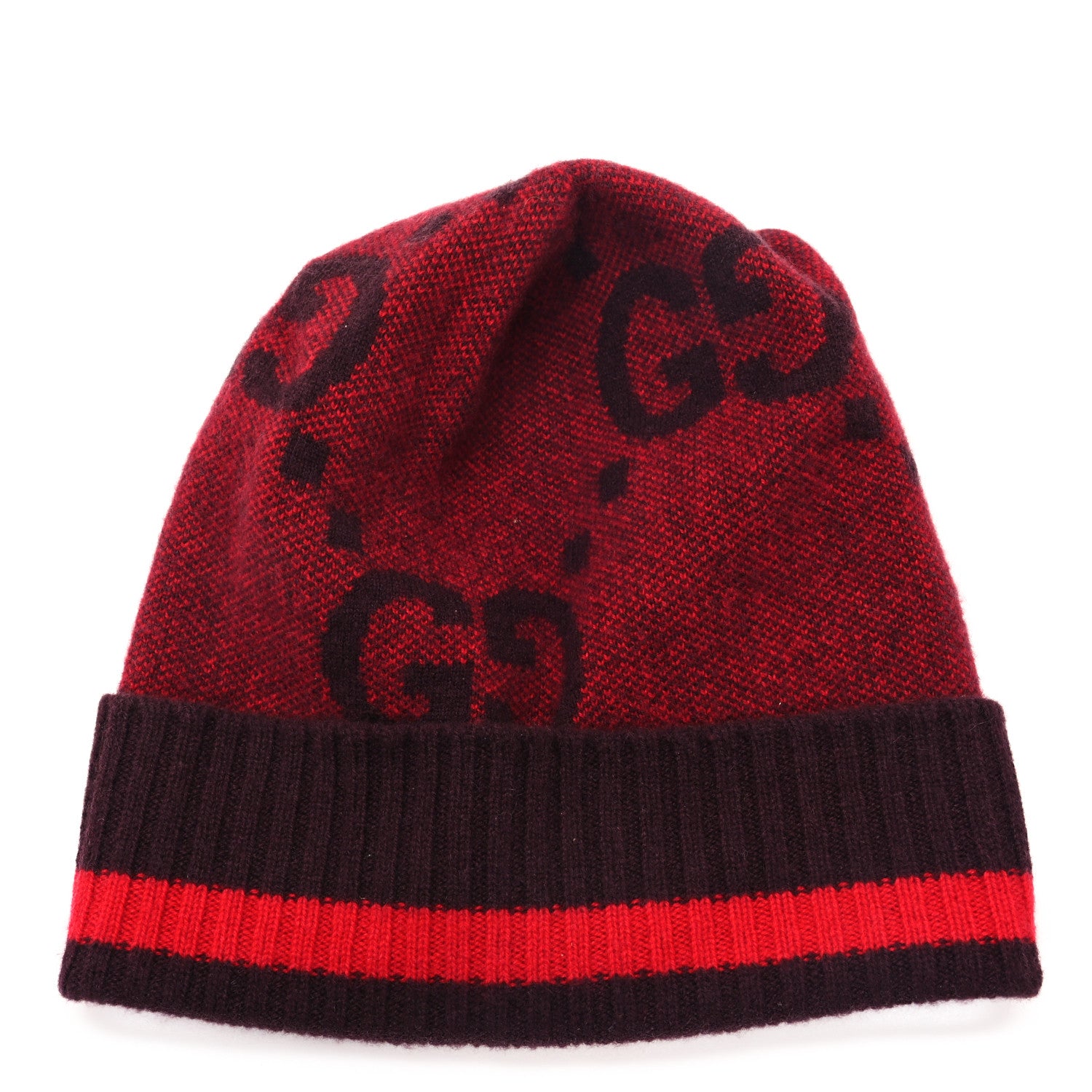Gucci Cashmere Jacquard Monogram Jumbo GG Canvy Hat Beanie Hat M Red 1 of 4