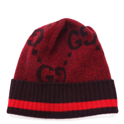 Gucci Cashmere Jacquard Monogram Jumbo GG Canvy Hat Beanie Hat M Red 1 of 4
