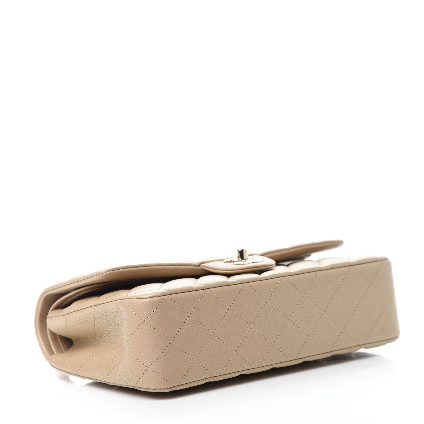 Iridescent Caviar Quilted Medium Double Flap Dark Beige