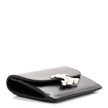 Celine Shiny Calfskin Triomphe Flap Card Holder Black 8 of 19