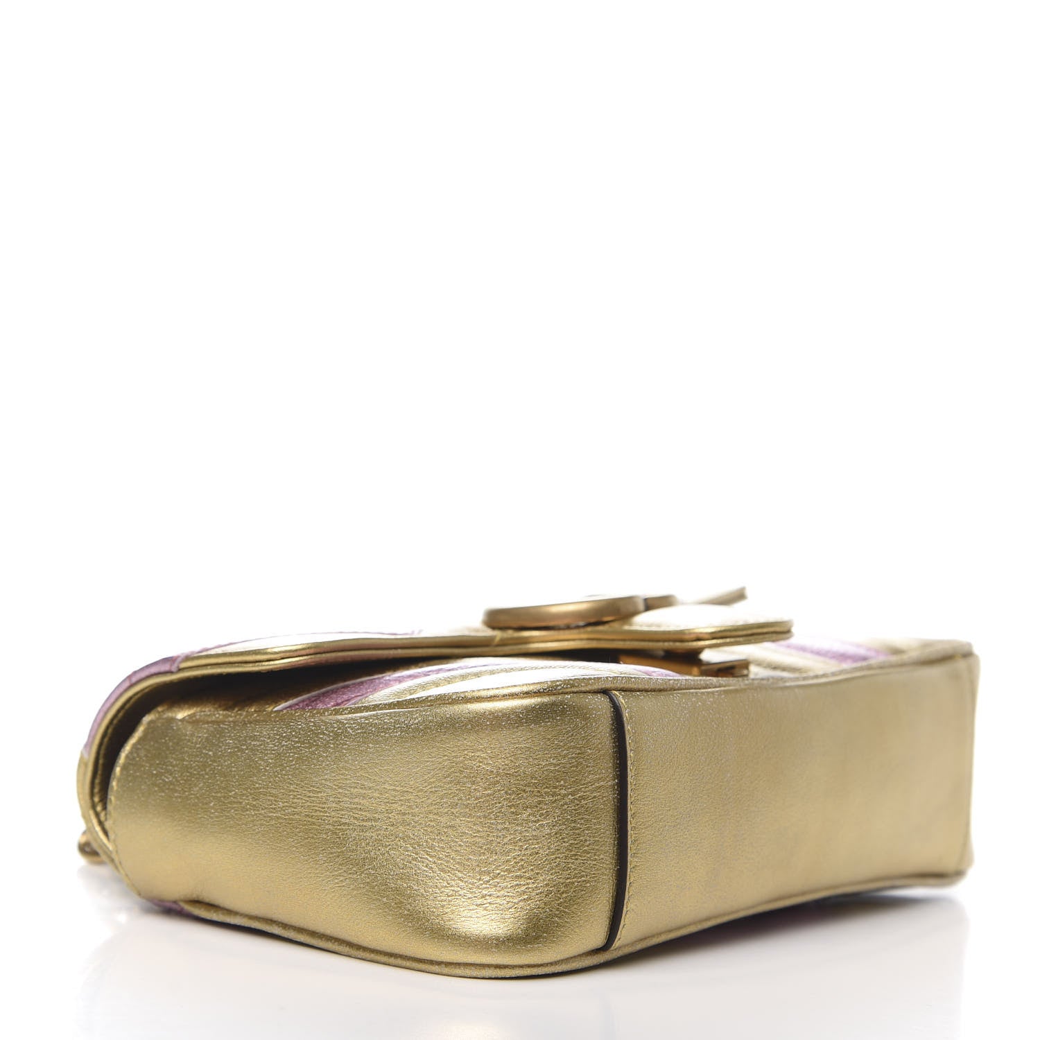 Gucci Metallic Calfskin Matelasse Mini GG Marmont Shoulder Bag Gold Pink 3 of 9