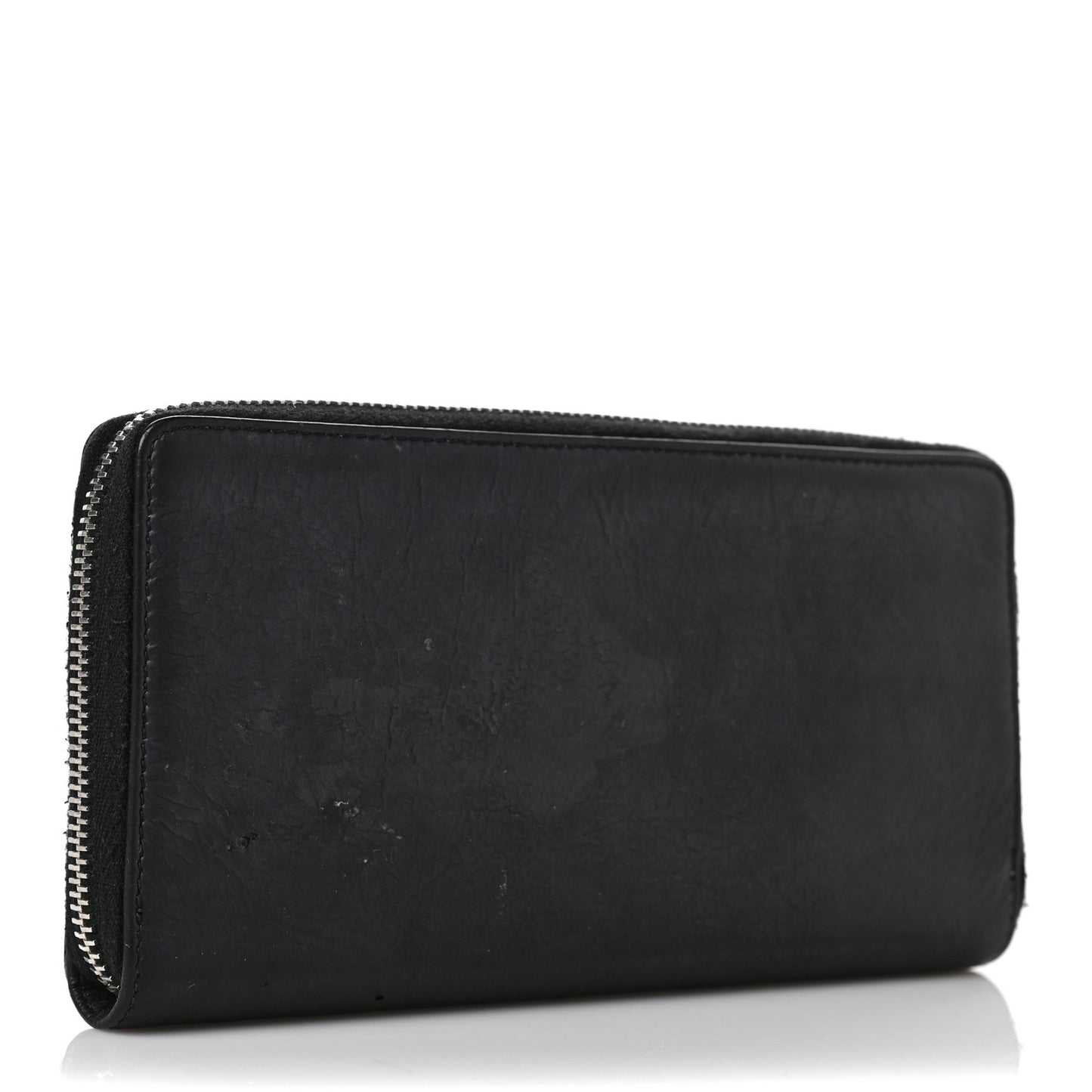 Matte Goatskin Rubber Covered Classic Hardware Continental Zip Around Wallet Black