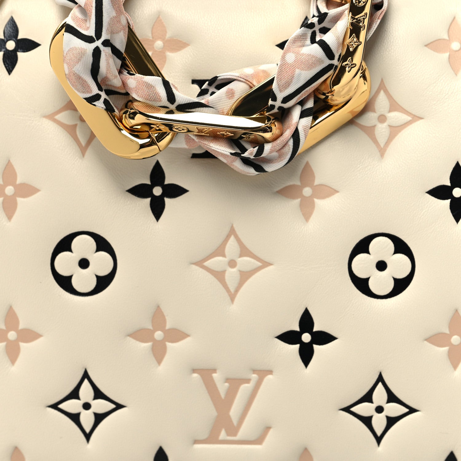 Louis Vuitton Lambskin Embossed Monogram Tricolor By The Pool Coussin BB Beige 9 of 11