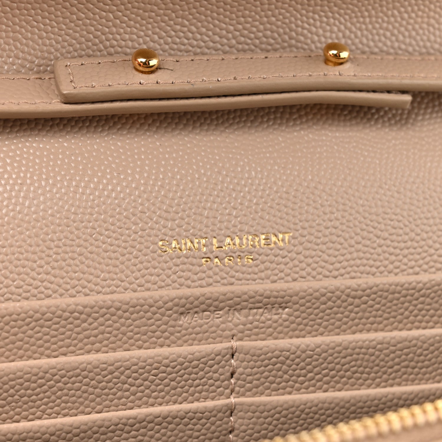 Saint Laurent Grain De Poudre Matelasse Chevron Monogram Chain Wallet Dark Beige 7 of 14