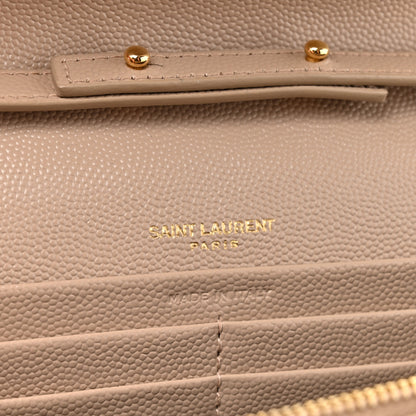 Saint Laurent Grain De Poudre Matelasse Chevron Monogram Chain Wallet Dark Beige 7 of 14