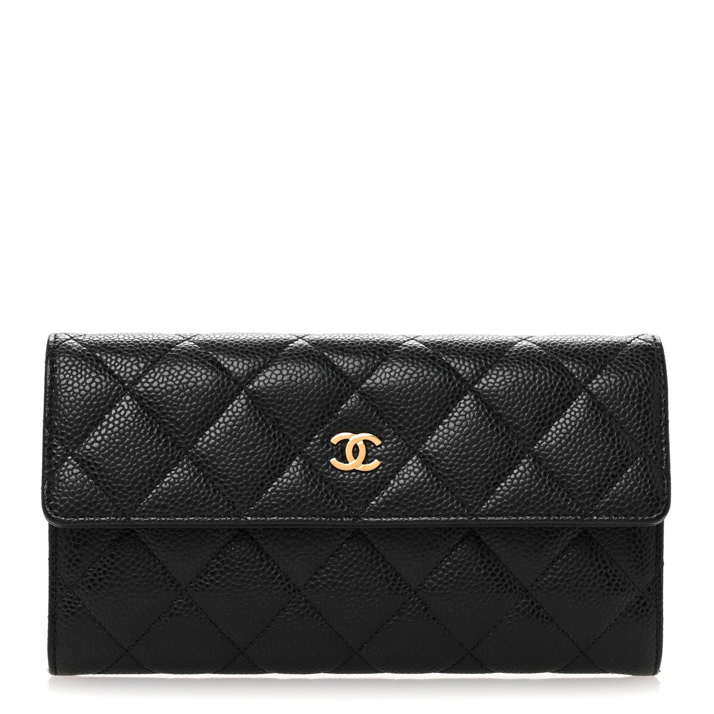 Caviar Quilted Large Gusset Flap Wallet Black