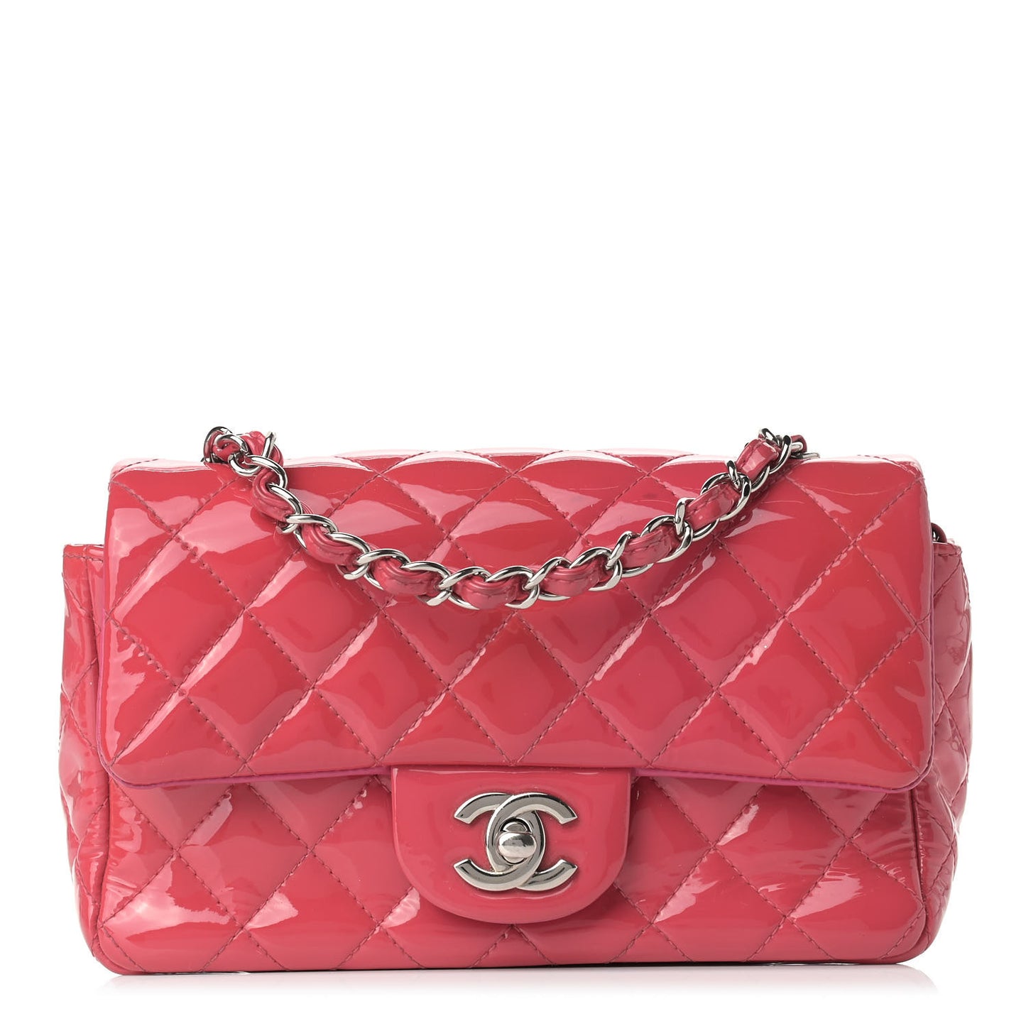 Patent Calfskin Quilted Mini Rectangular Flap Pink