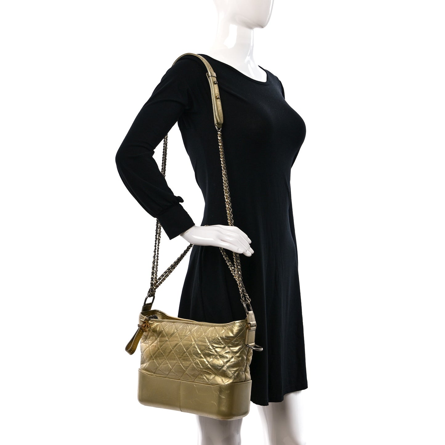 Metallic Aged Calfskin Quilted Medium Gabrielle Gold