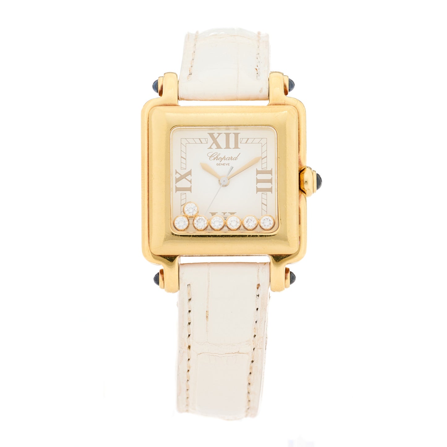 18K Rose Gold Alligator 7 Diamond 28mm Happy Sport Quartz Watch