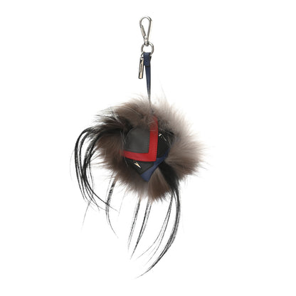 Fendi Fox Goat Fur Vitello Century Monster Bag Bug Cube Charm Natural Black True Blue Multicolor 1 of 5