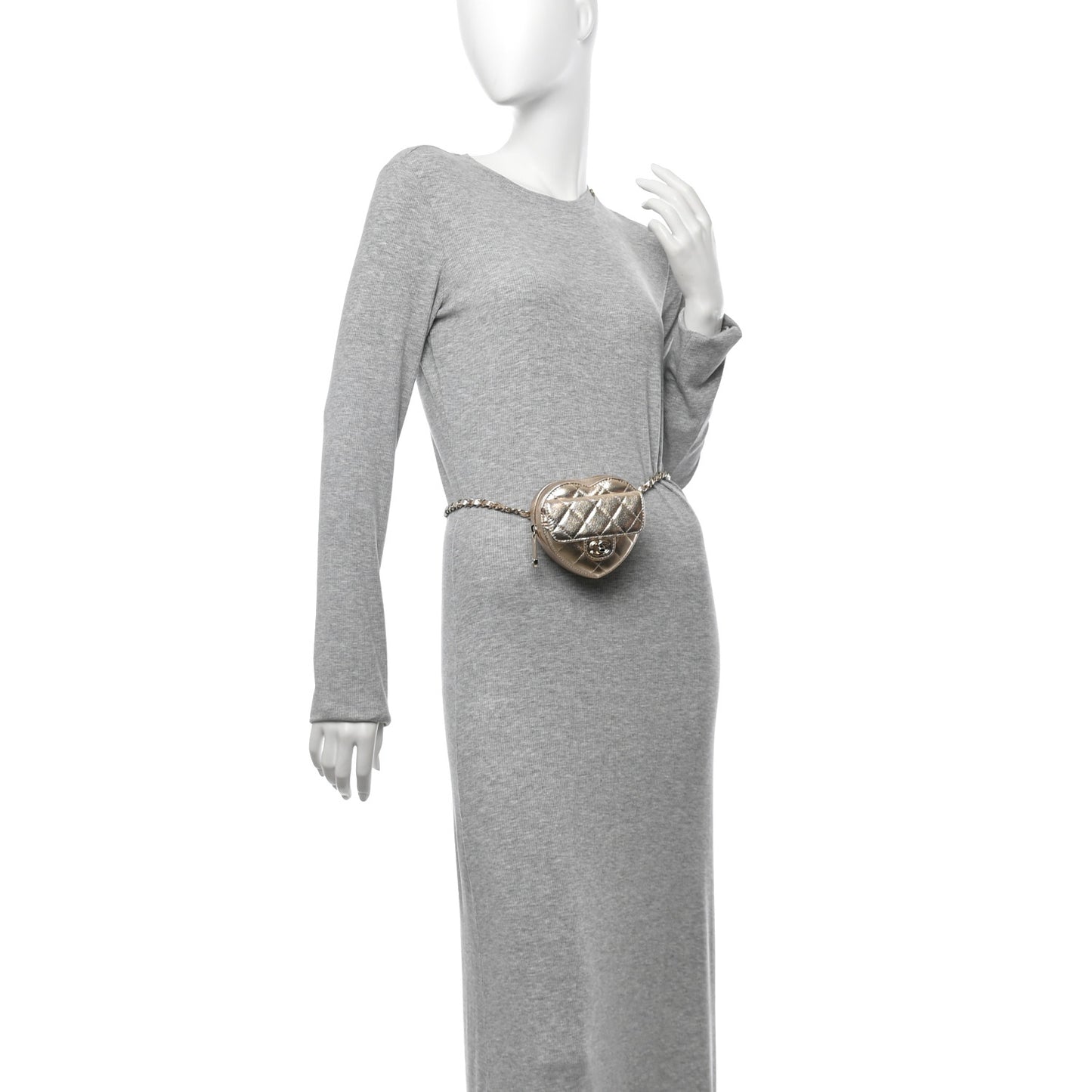 Metallic Lambskin Quilted CC In Love Heart Waist Belt Bag With Chain Gold