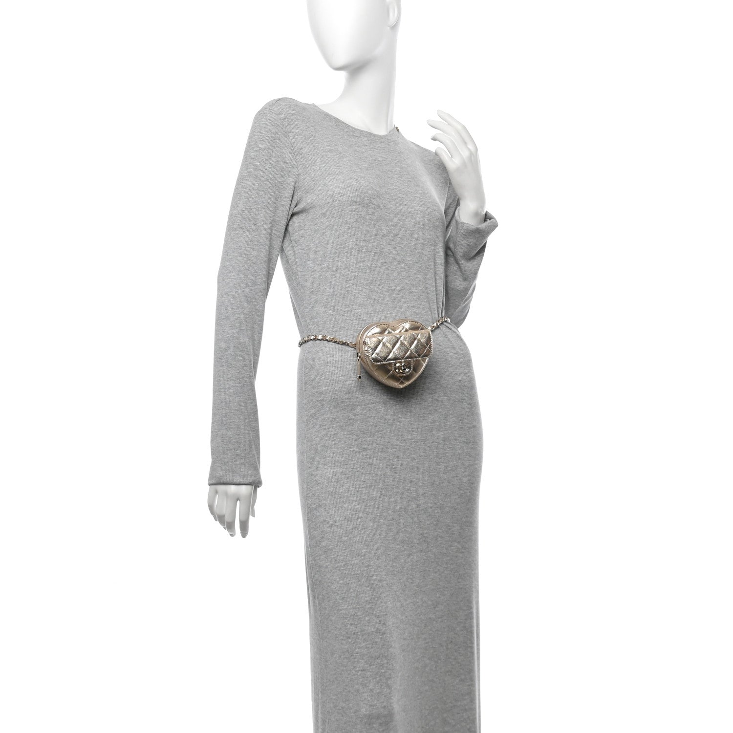Chanel Metallic Lambskin Quilted CC In Love Heart Waist Belt Bag With Chain Gold 2 of 11