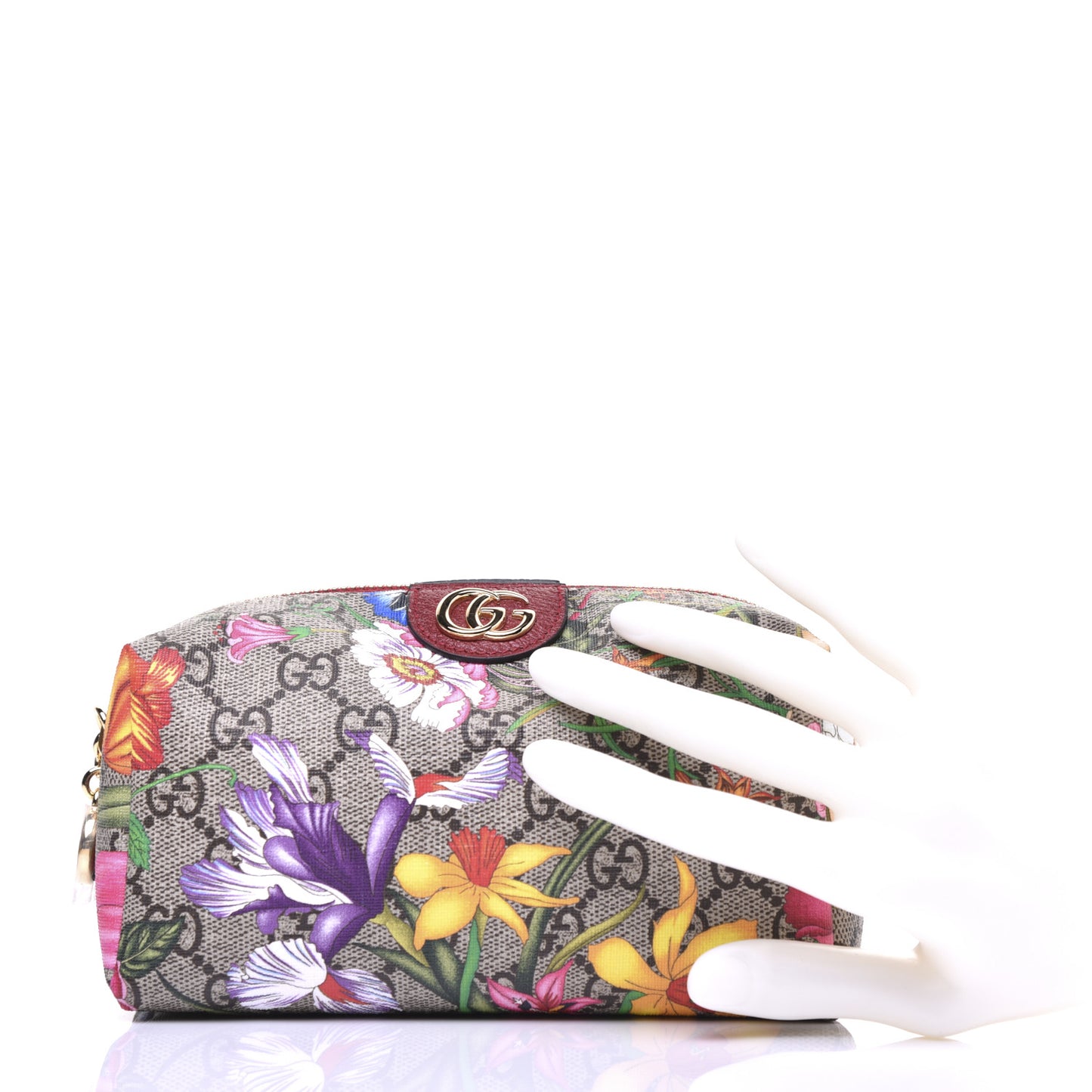 Soft GG Supreme Monogram Flora Calfskin Medium Ophidia Cosmetic Case Beige Ebony Multicolor Rosso
