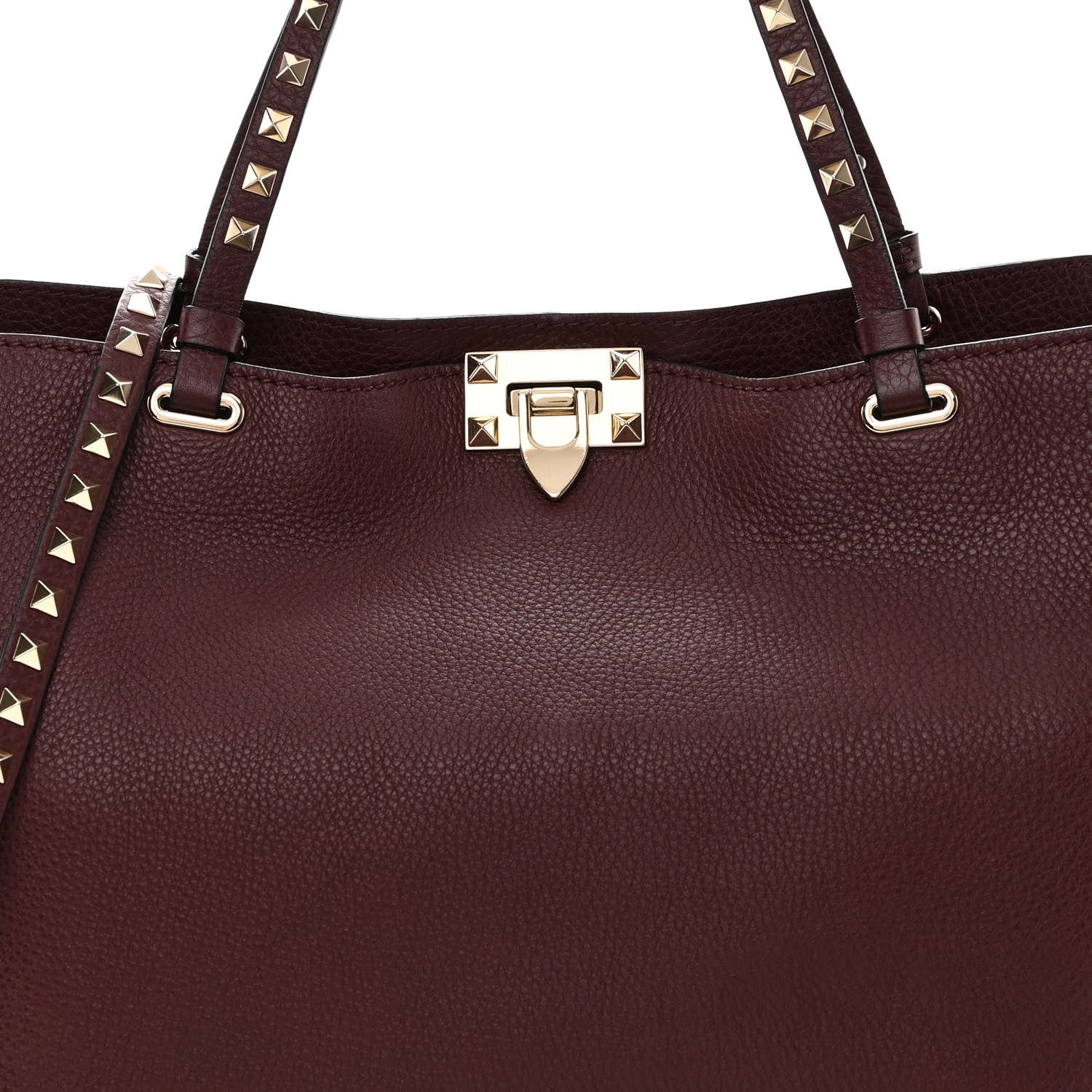 Valentino Garavani Pebbled Calfskin Medium Rockstud Tote Rubin 7 of 9