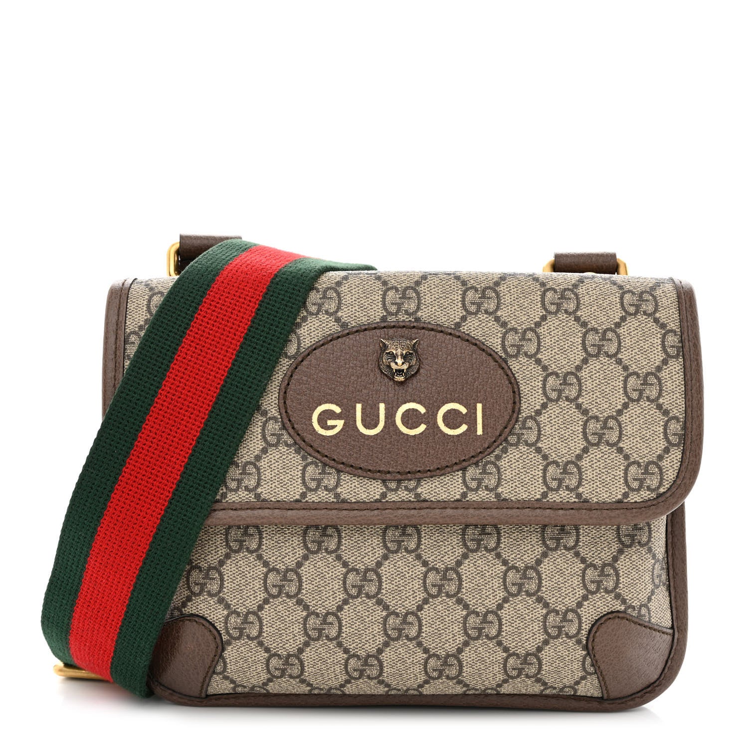Gucci GG Supreme Monogram Web Small Neo Vintage Double Flap Messenger Bag Beige New Acero 1 of 12