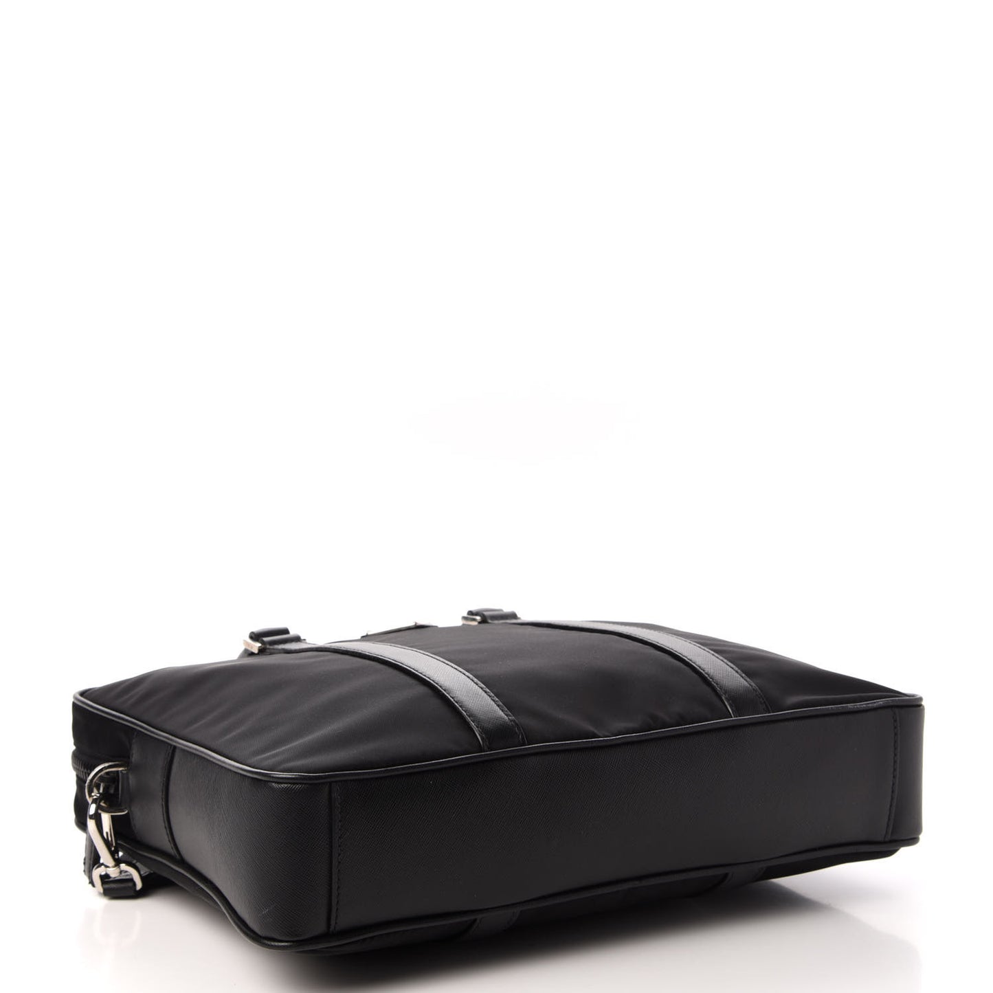 Tessuto Nylon Saffiano Metal Triangle Logo Work Bag Black