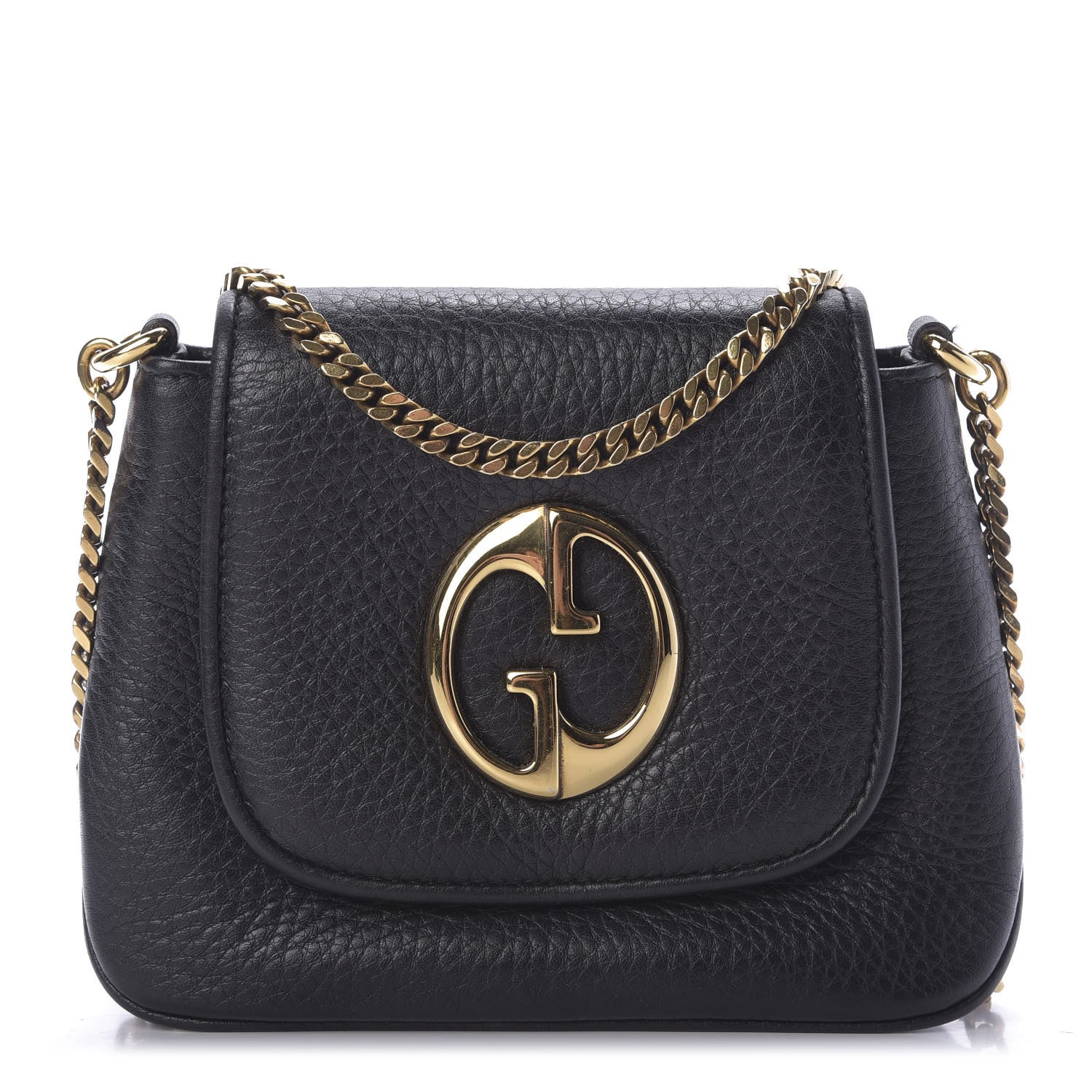 Gucci Pebbled Calfskin Small 1973 Chain Shoulder Bag Black 1 of 11