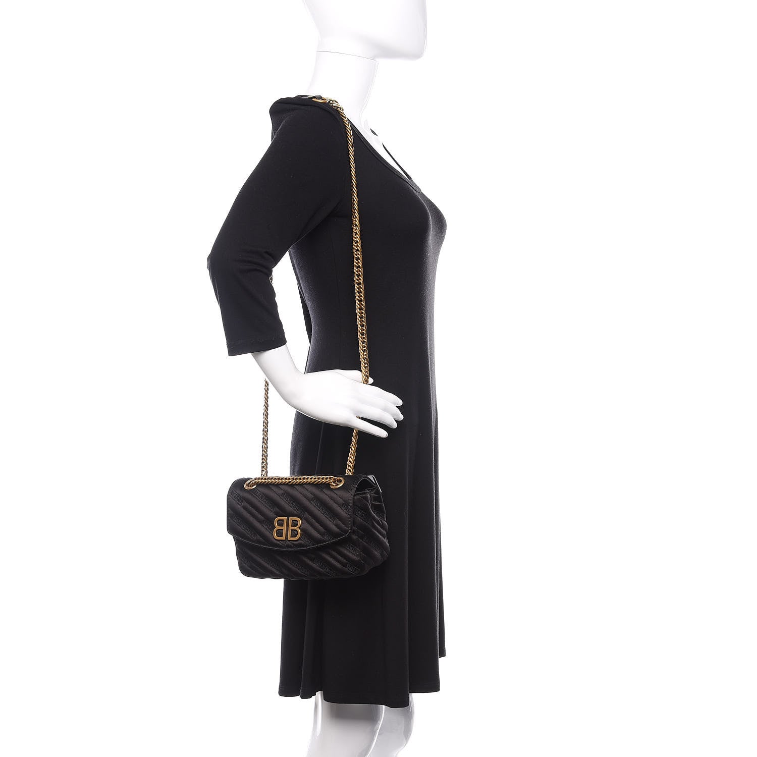 Balenciaga Satin Jacquard Logo Matelasse S BB Round Shoulder Bag Black 2 of 10