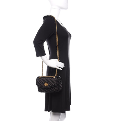 Balenciaga Satin Jacquard Logo Matelasse S BB Round Shoulder Bag Black 2 of 10