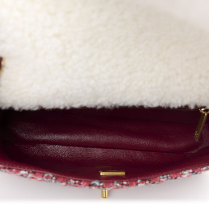 Chanel Tweed Shearling Quilted Large CC Flap Bag Red 5 of 11