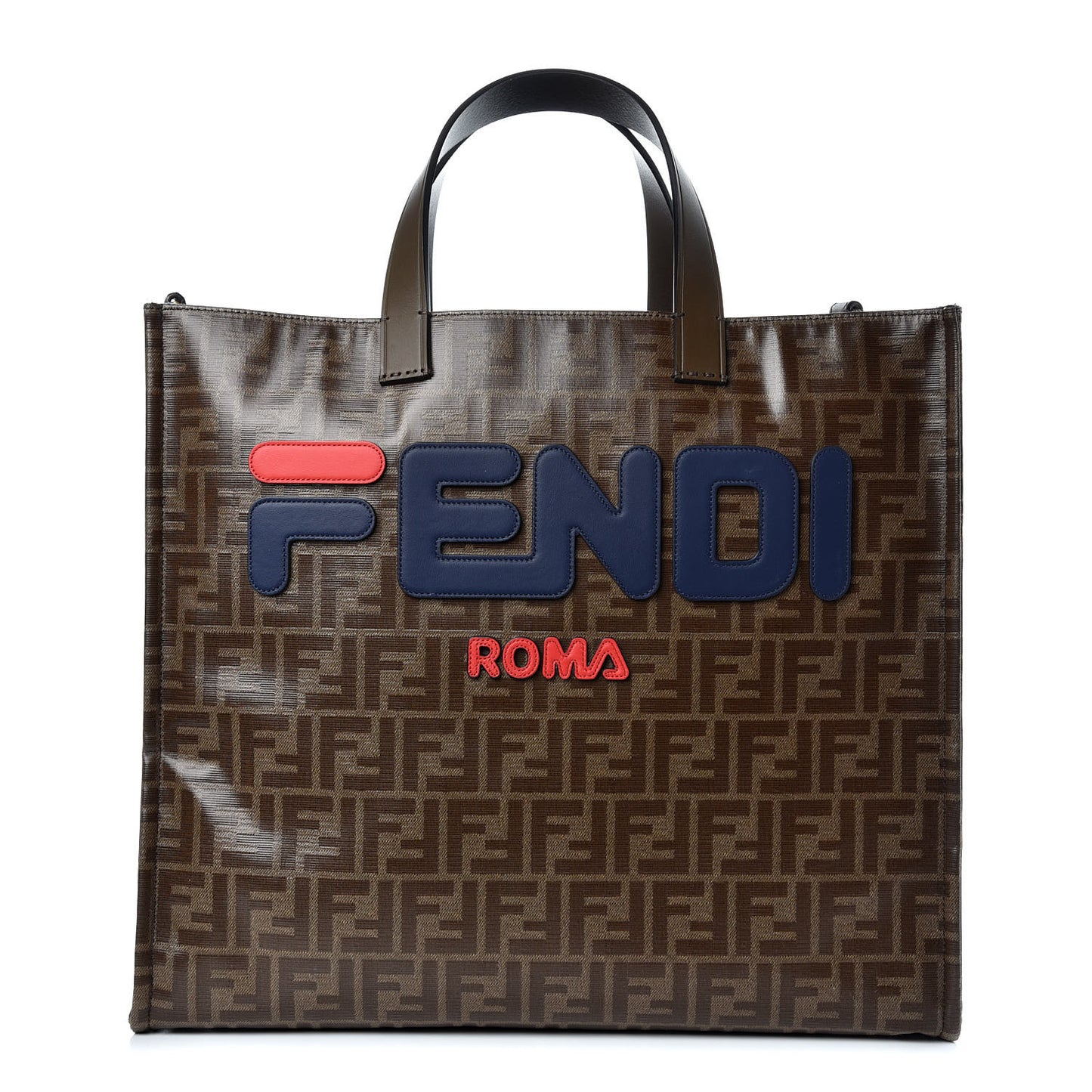 X FILA Glazed Fabric FF 1974 Mania Shopping Tote Bag Mogano Panna Blueberry