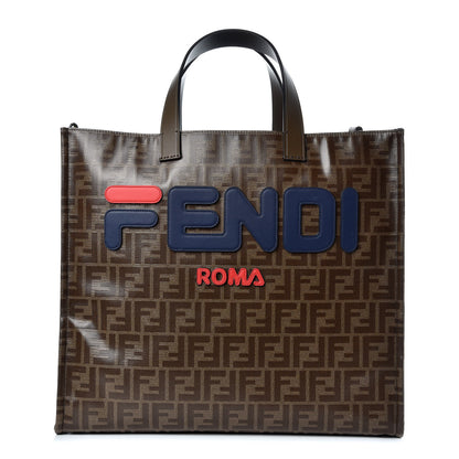 Fendi X FILA Glazed Fabric FF 1974 Mania Shopping Tote Bag Mogano Panna Blueberry 1 of 18
