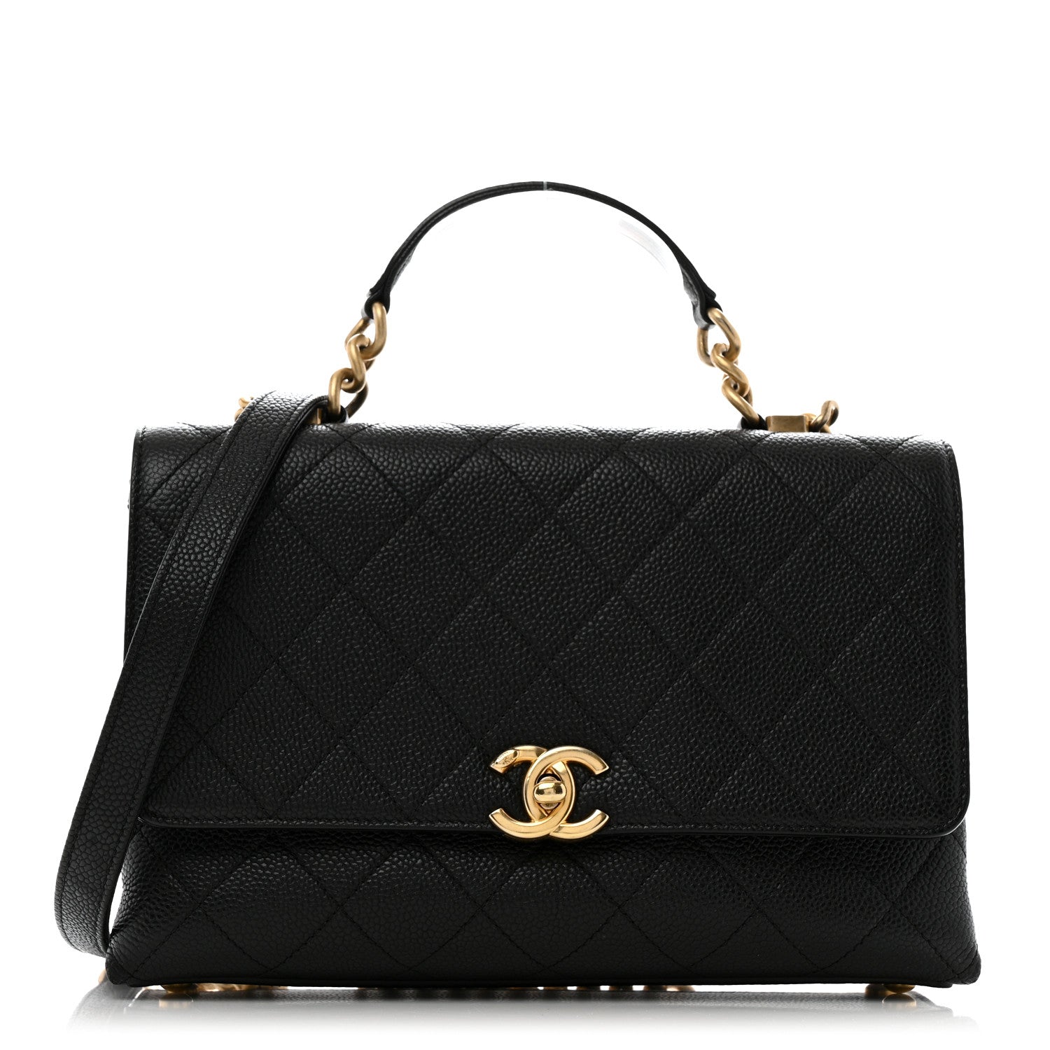 Chanel Caviar Diamond Stitched Small Top Handle Flap Black 1 of 13