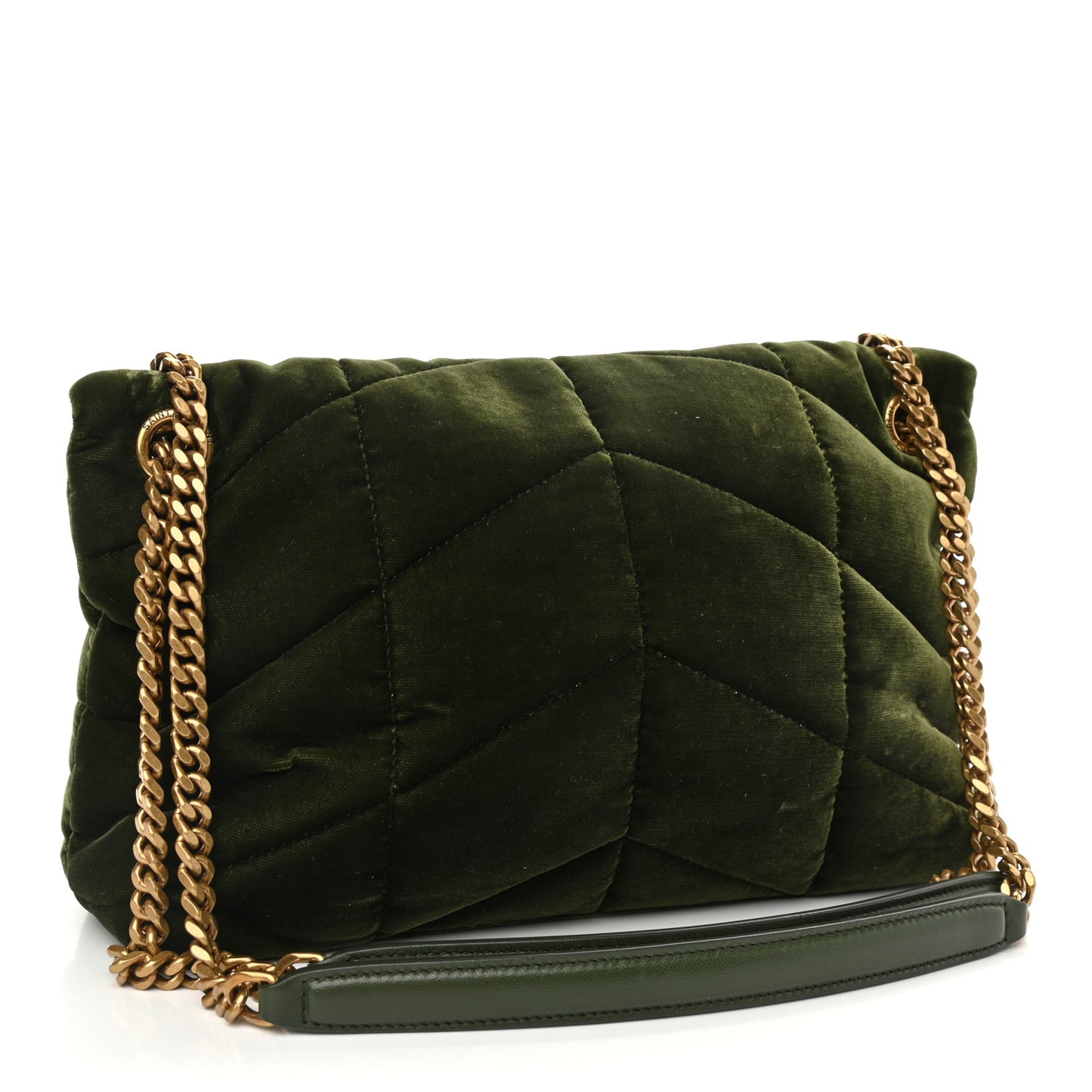 Velvet Quilted Small Loulou Puffer Monogram Chain Satchel Kaki Musk