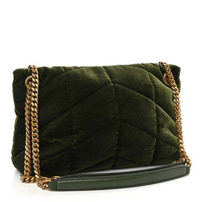 Saint Laurent Velvet Quilted Small Loulou Puffer Monogram Chain Satchel Kaki Musk 3 of 10