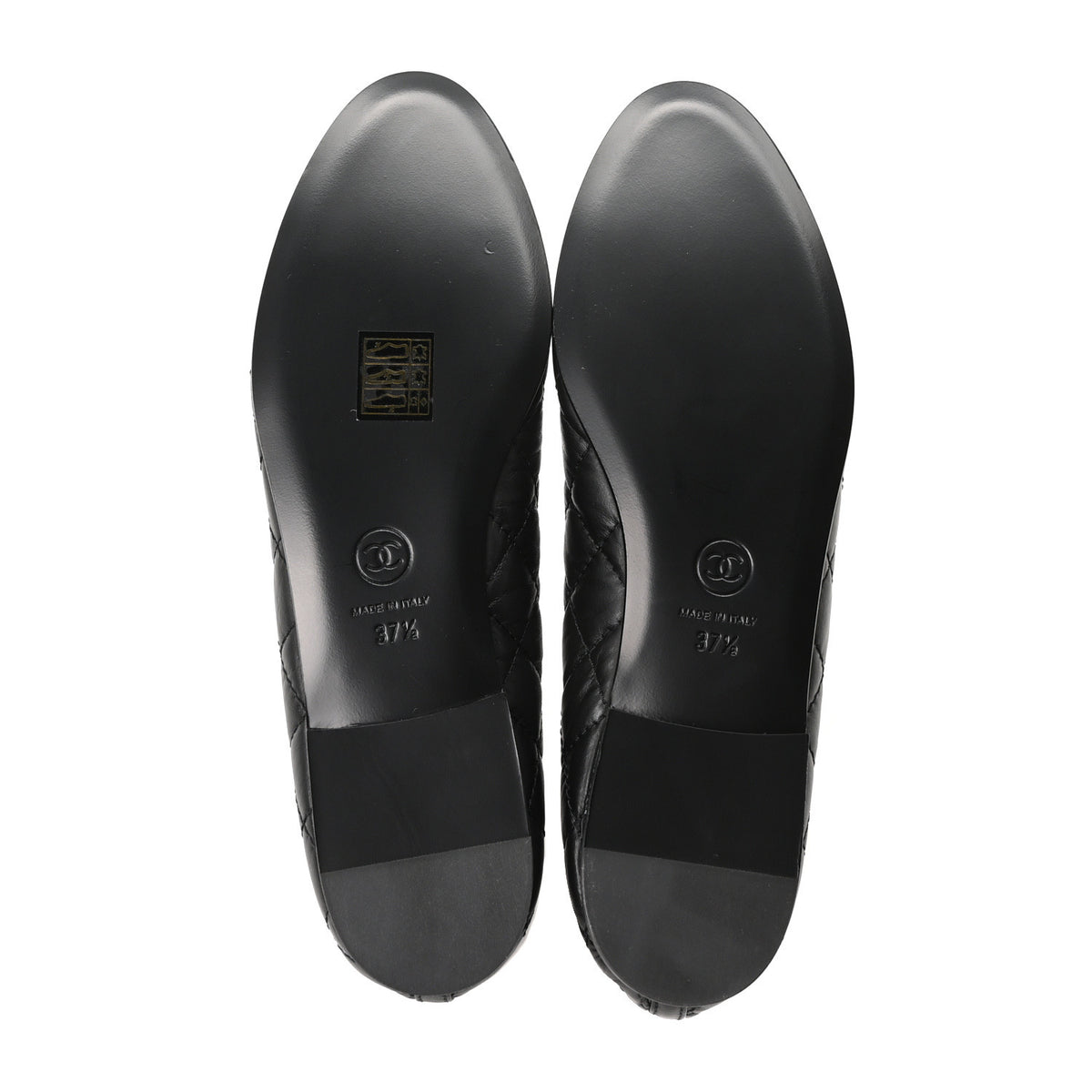 Chanel Aged Calfskin Quilted CC Cap Toe Ballerina Flats 37.5 Black 6 of 10