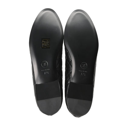 Chanel Aged Calfskin Quilted CC Cap Toe Ballerina Flats 37.5 Black 6 of 10