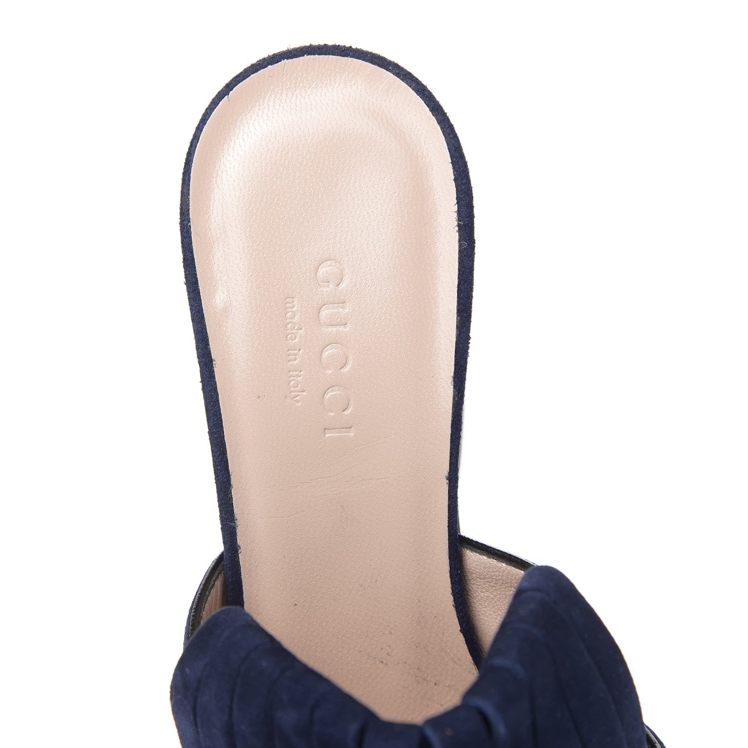 Gucci Kid Scamosciato GG Marmont Fringe 75mm Slide Sandals 35 Blue Ink 6 of 9