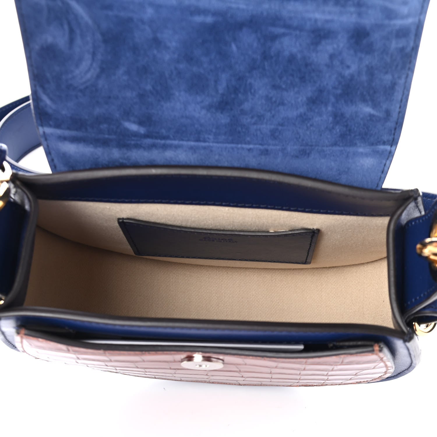 Chloe Shiny Calfskin Crocodile Embossed Small Tess Bag Blue Brown 4 of 4