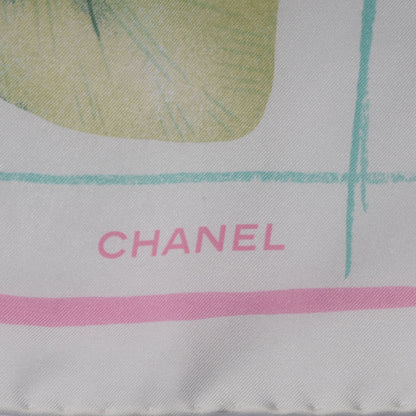 Chanel Silk Camellia Flower Scarf White Pink 3 of 5