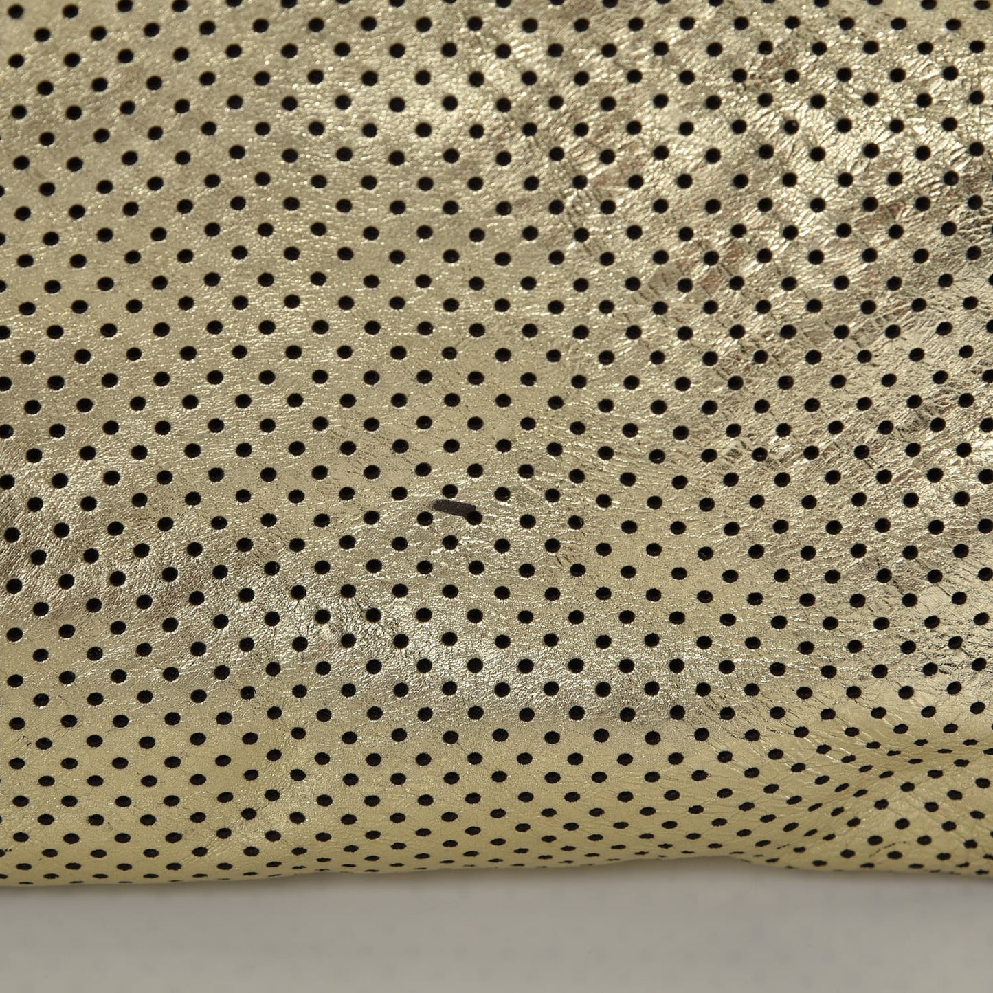 Metallic Crackled Calfskin Perforated Drill Shoulder Bag Gold