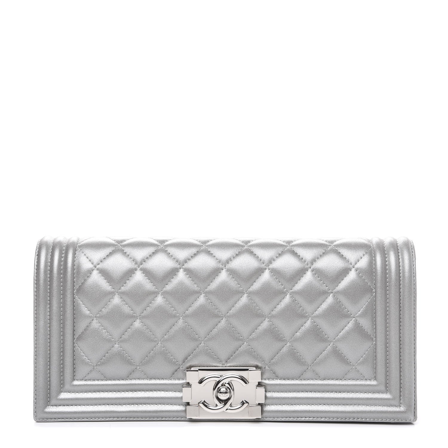 Chanel Metallic Lambskin Quilted Boy Flap Clutch Silver 1 of 10