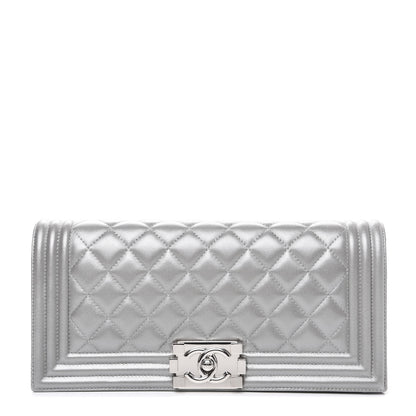 Chanel Metallic Lambskin Quilted Boy Flap Clutch Silver 1 of 10