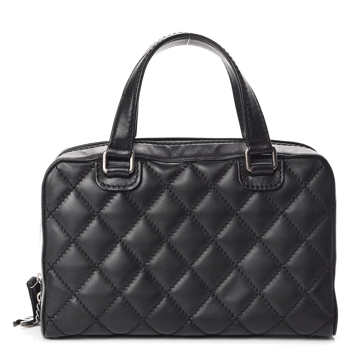 Calfskin Quilted Top Handle Bag Black